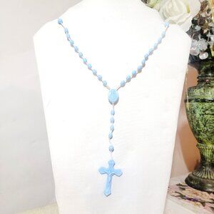 🧿Vintage Sky Blue Rosary Beads Catholic Praying Holy Religious Plastic Unisex